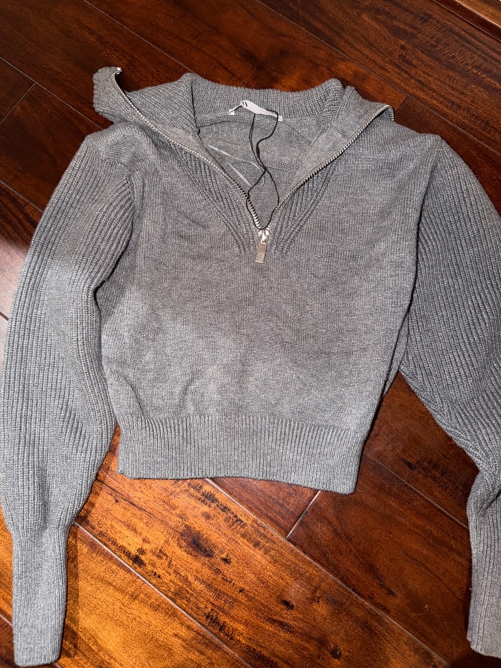 Zara Gray Half-Zip Ribbed  Sweater